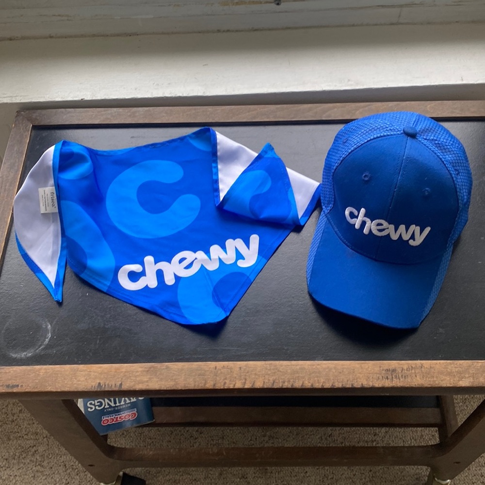 Chewy.com Pet scarf Cap Blue Adjustable Strap Back Baseball Hat store trucker